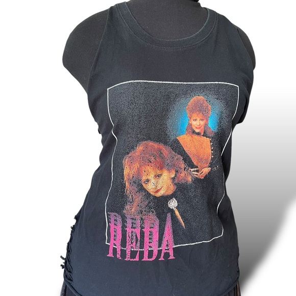 Vintage 1990s Reba McEntire Concert Tank Top Black Graphic Print Fringe Size M - Picture 6 of 6